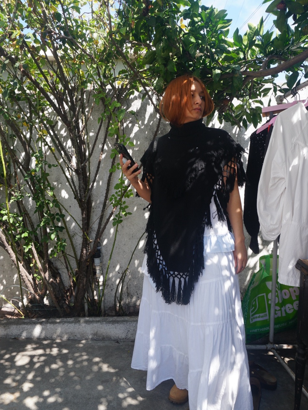 Black Fringe Knit Poncho - Women Accessories